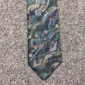 Vintage Roland West Germany Abstract Geometric Teal Purple Woven Silk Tie